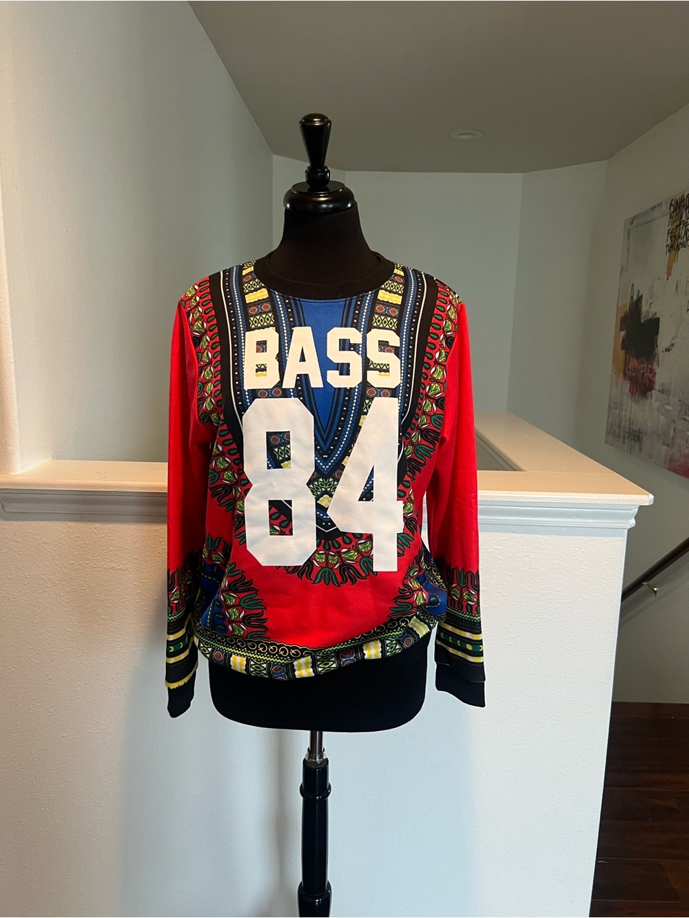 BASS by RON BASS Graphic 'BASS 84' Red Dashiki-Inspired Sweatshirt